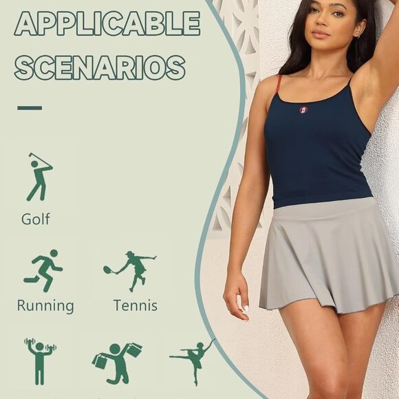 Women's Green High-Waisted Pleated Tennis Skirt with Pockets, Breathable Workout - Picture 6 of 6